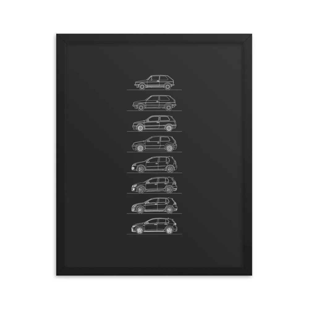 Volkswagen Golf GTI Evolution Silhouette Poster - Framed