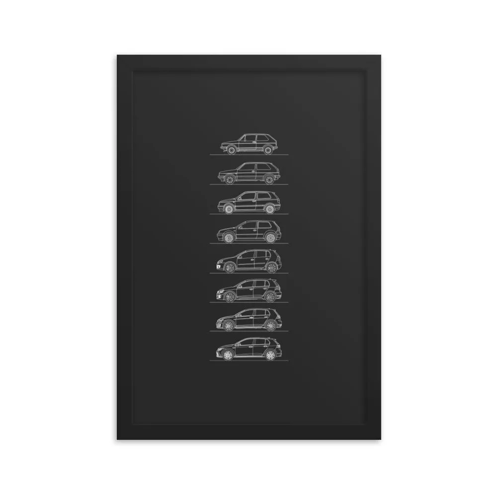 Volkswagen Golf GTI Evolution Silhouette Poster - Framed