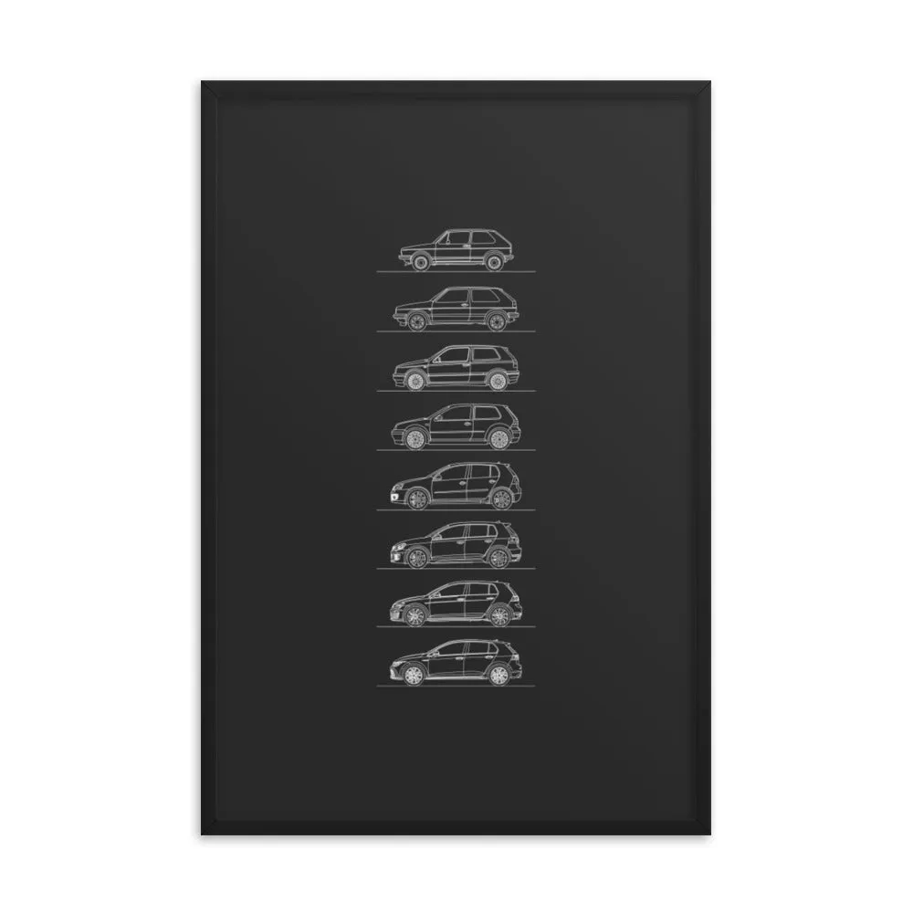 Volkswagen Golf GTI Evolution Silhouette Poster - Framed