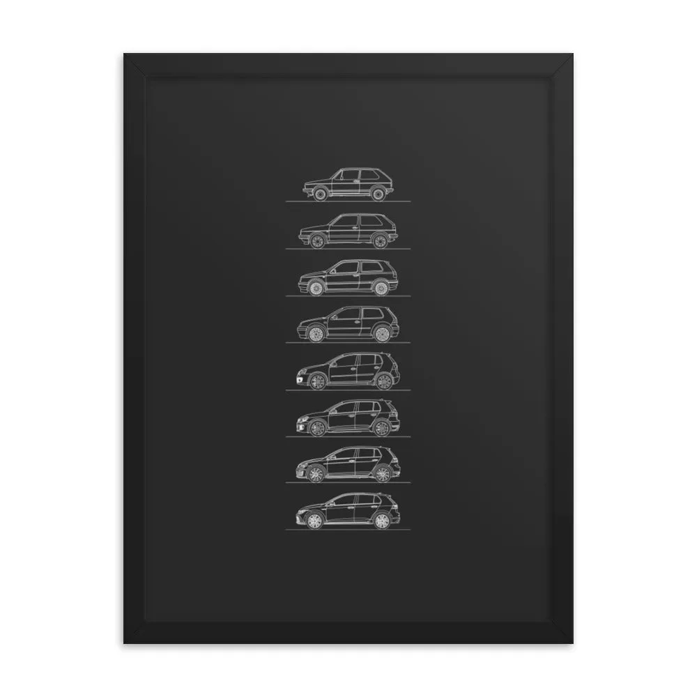 Volkswagen Golf GTI Evolution Silhouette Poster - Framed