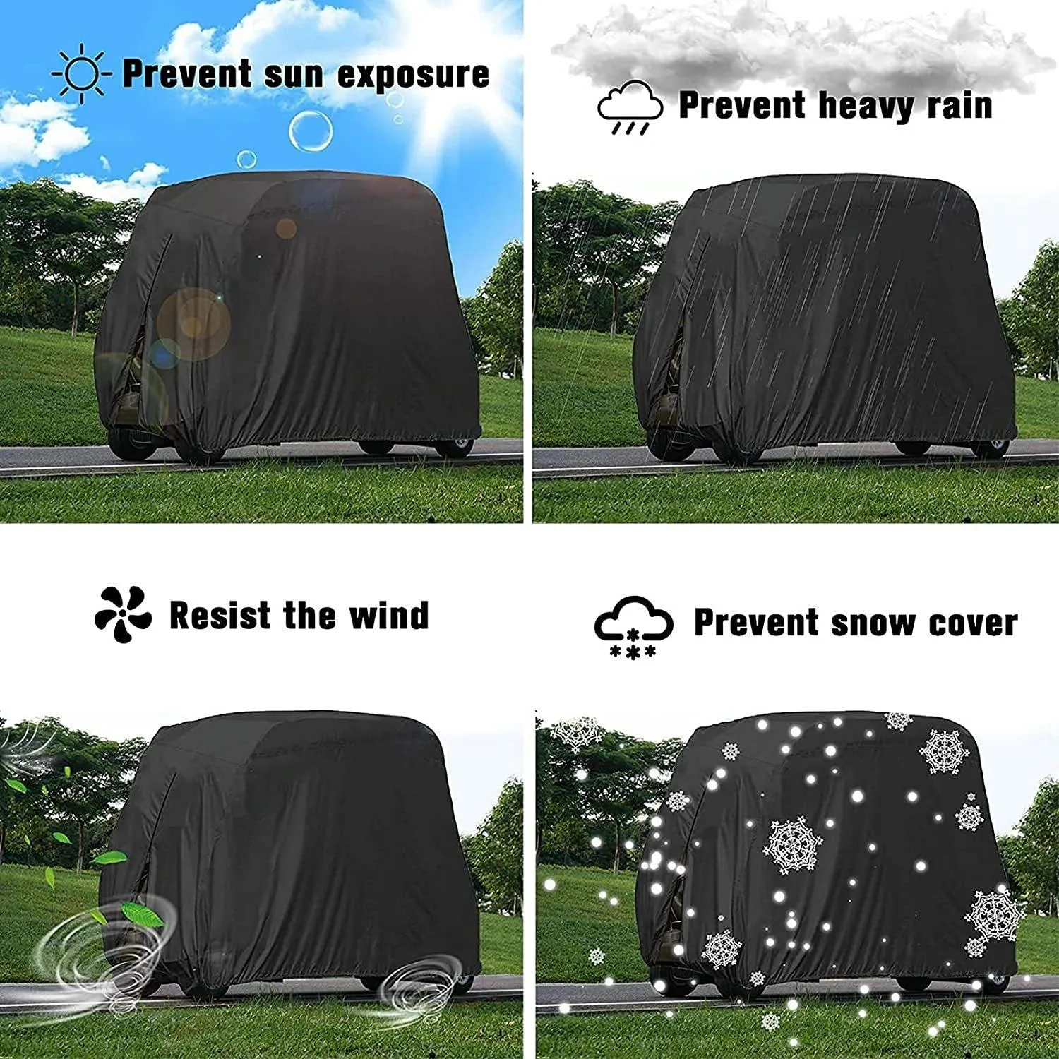 Waterproof Golf Cart Cover - 275 X 122 X 168 Cm - Black