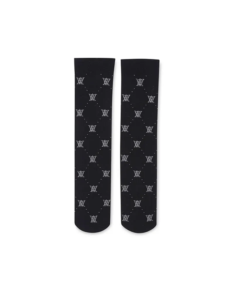 Women's Monogram Logo Knee Sock - Black