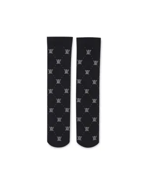Women's Monogram Logo Knee Sock - Black