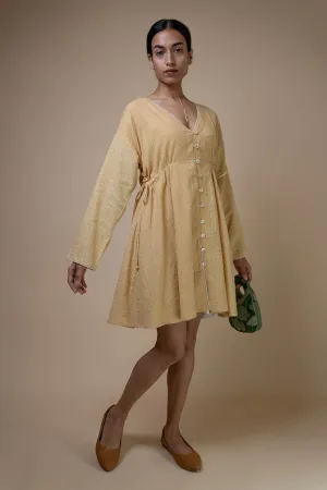 Yellow Kala Cotton Cinched Dress