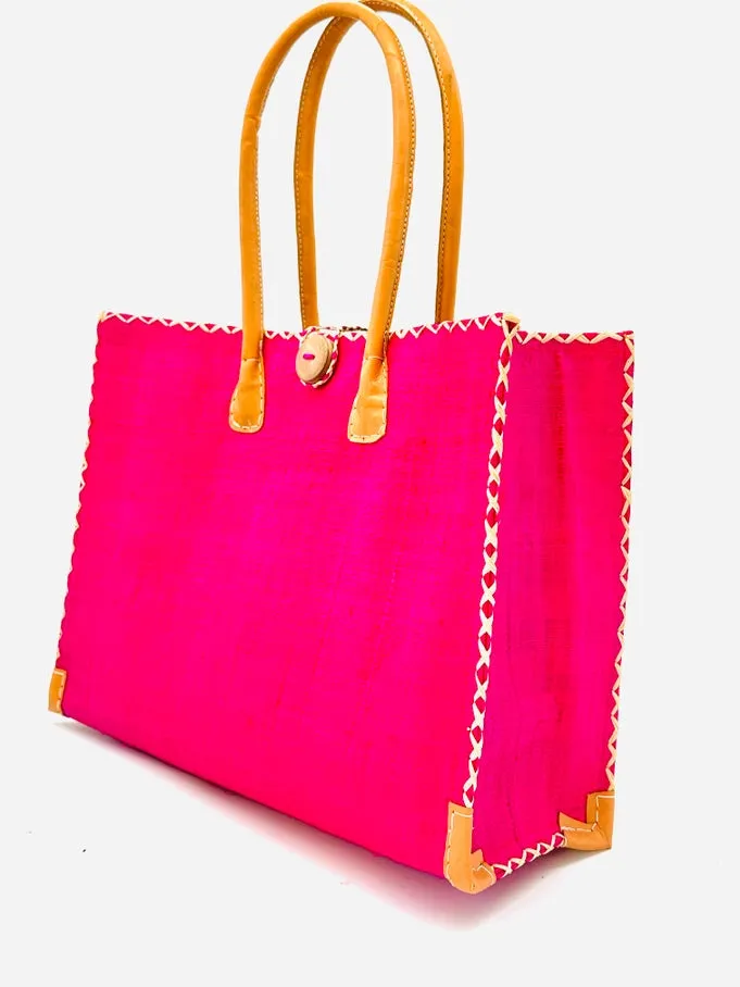 Zafran Straw Beach Bag, Fuchsia