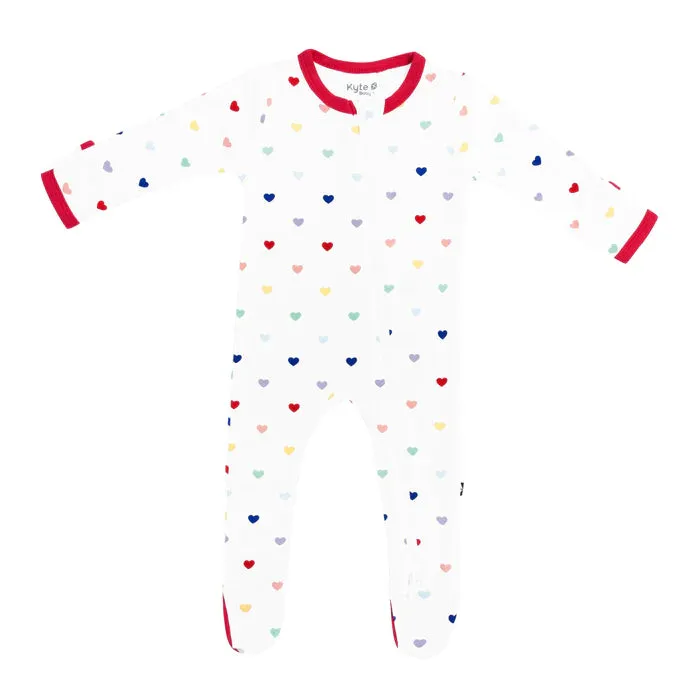 Zippered Footie in Cloud Rainbow Heart