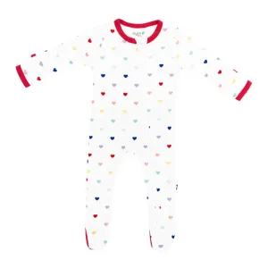Zippered Footie in Cloud Rainbow Heart