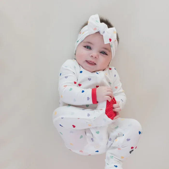 Zippered Footie in Cloud Rainbow Heart