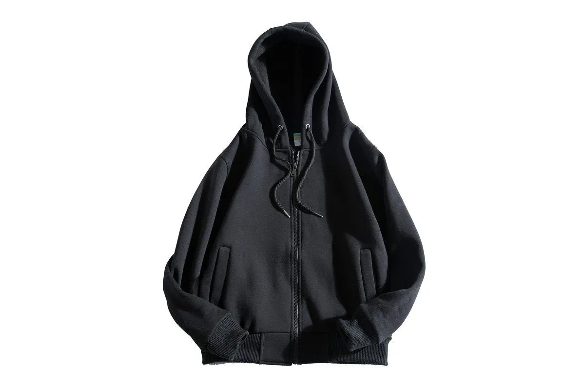 Zippered Long-Sleeved Sweater With Hood And 2 Pockets