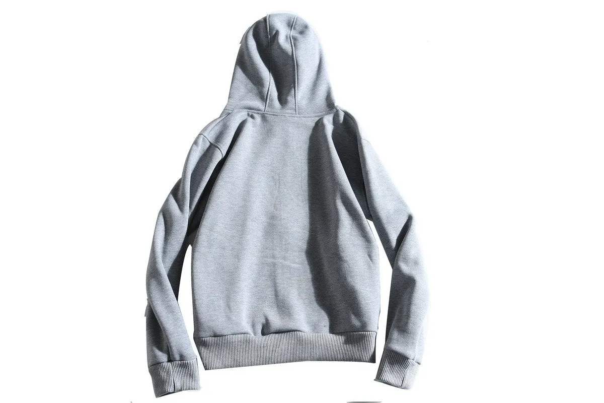 Zippered Long-Sleeved Sweater With Hood And 2 Pockets
