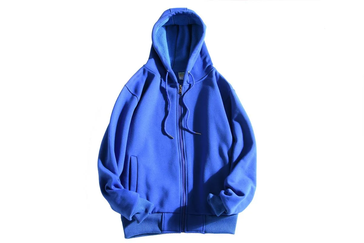 Zippered Long-Sleeved Sweater With Hood And 2 Pockets