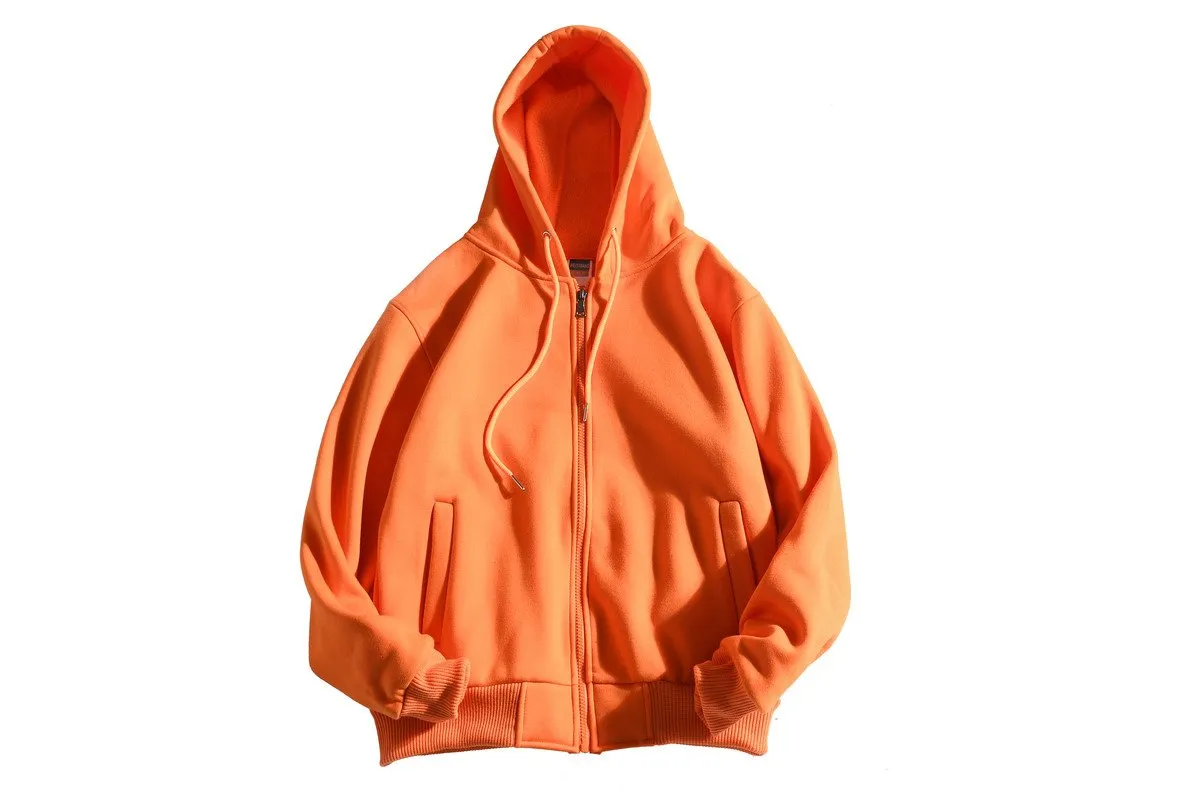 Zippered Long-Sleeved Sweater With Hood And 2 Pockets