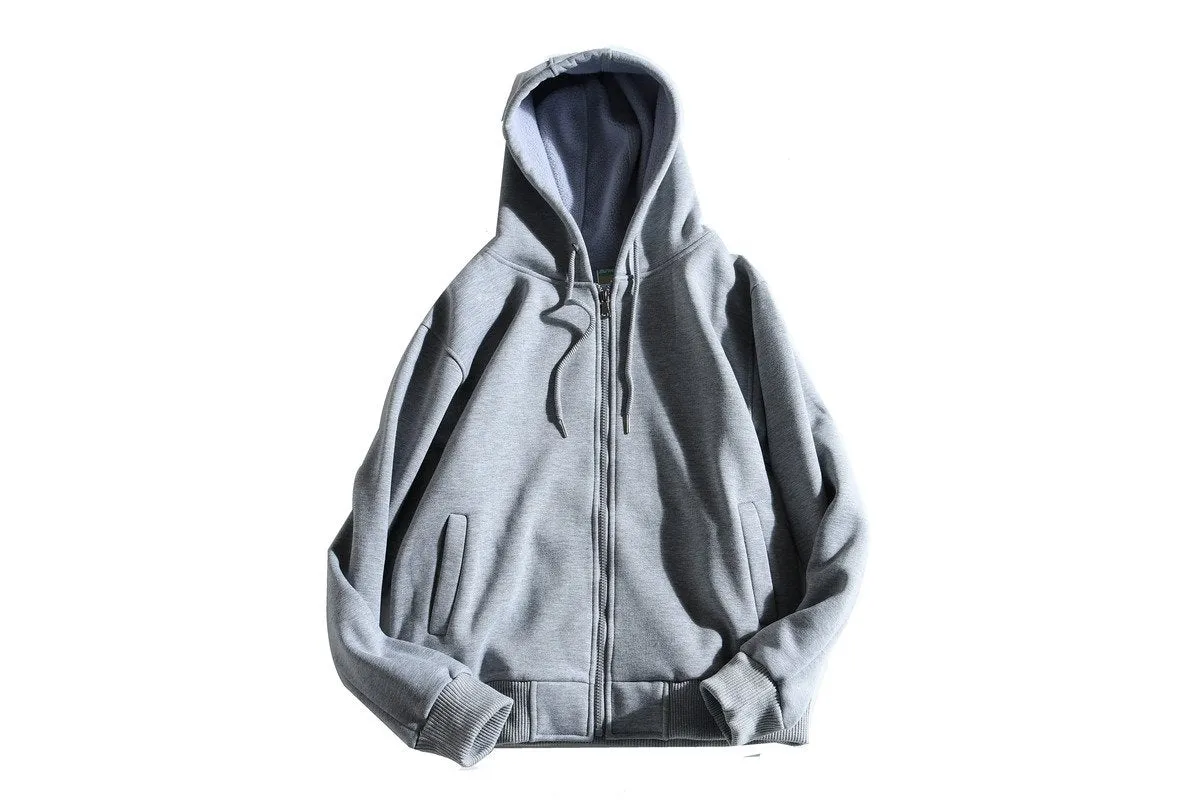 Zippered Long-Sleeved Sweater With Hood And 2 Pockets