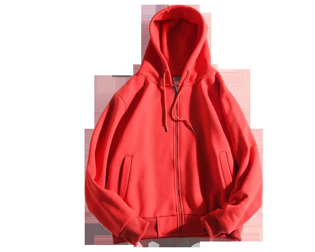 Zippered Long-Sleeved Sweater With Hood And 2 Pockets