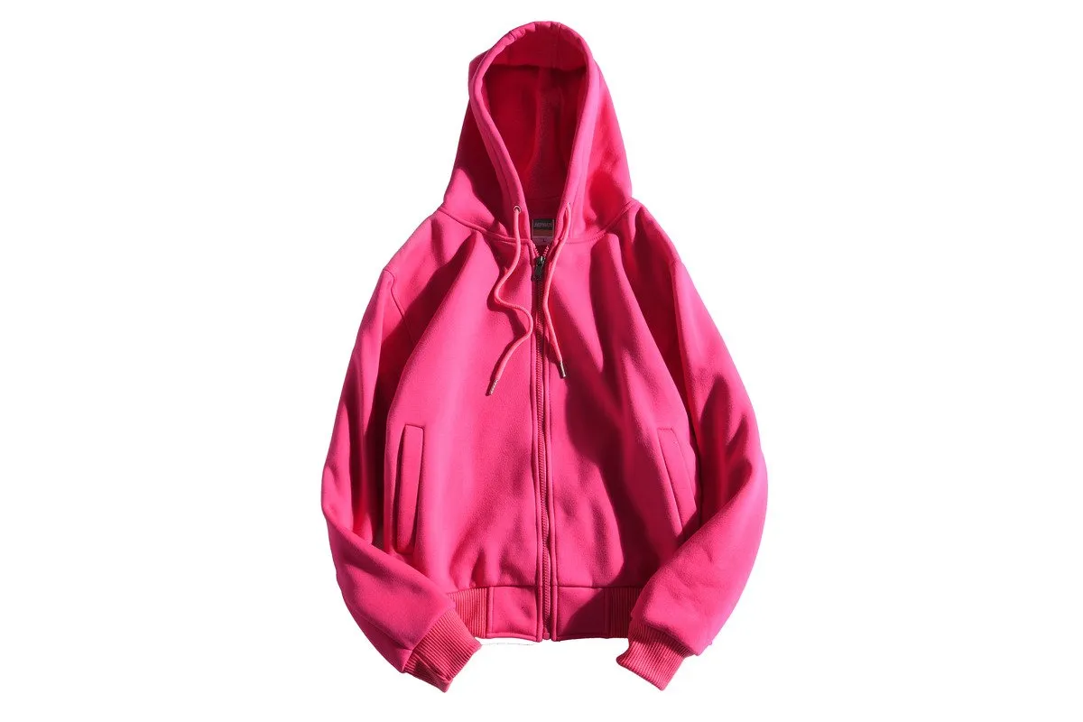 Zippered Long-Sleeved Sweater With Hood And 2 Pockets