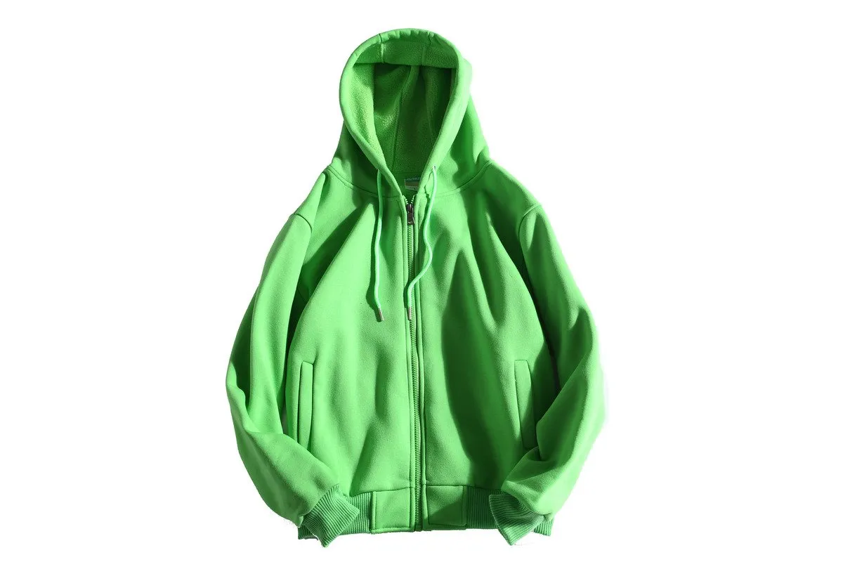 Zippered Long-Sleeved Sweater With Hood And 2 Pockets